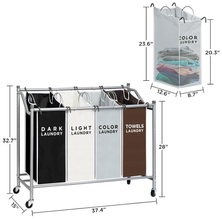 laundry sorter cart with mix colors